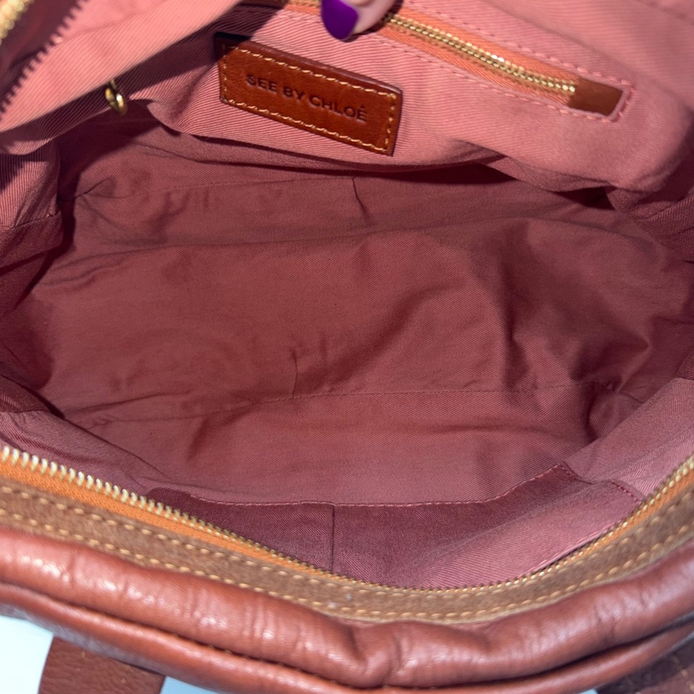 See by Chloe Terracotta Red Leather Bow Zipper Trim Shoulder Bag Tote - Picture 13 of 16